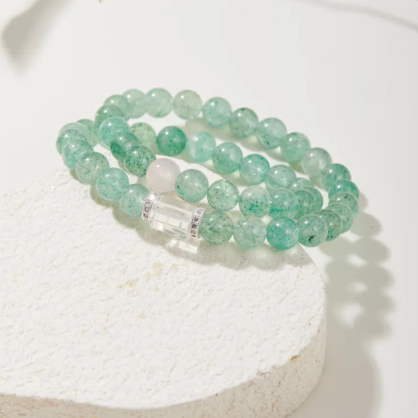 Twin Loop Green Strawberry Quartz Bracelet