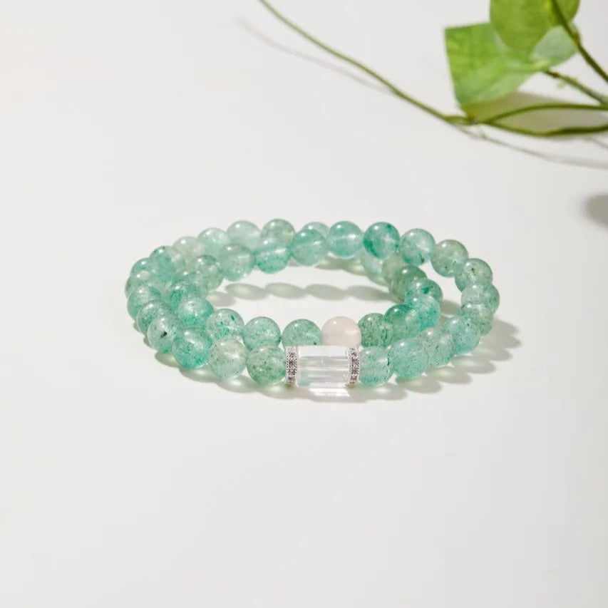 Twin Loop Green Strawberry Quartz Bracelet
