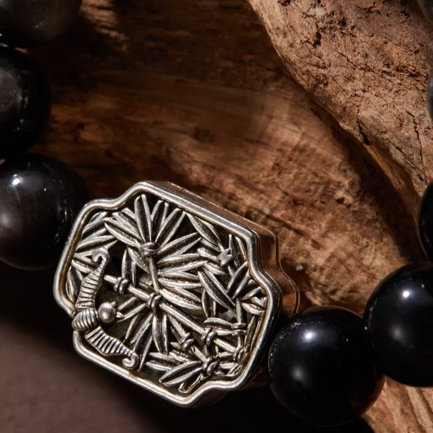 Lucky Charm Silver Obsidian Bracelet