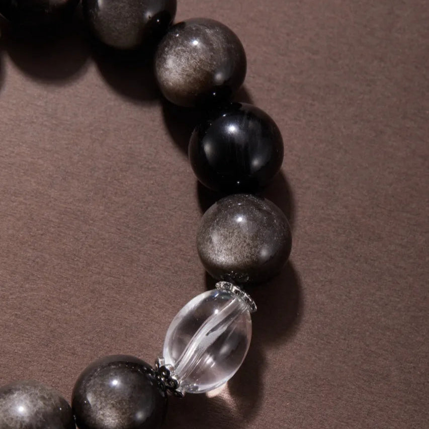 Lucky Charm Silver Obsidian Bracelet