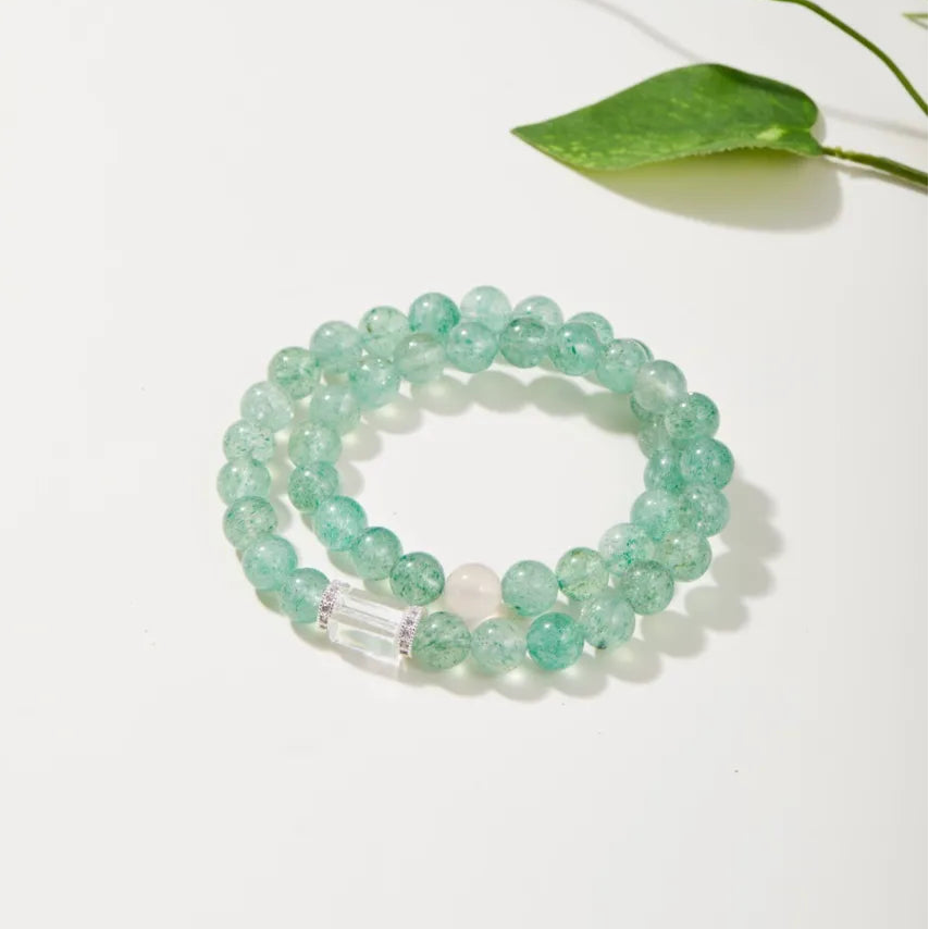 Twin Loop Green Strawberry Quartz Bracelet