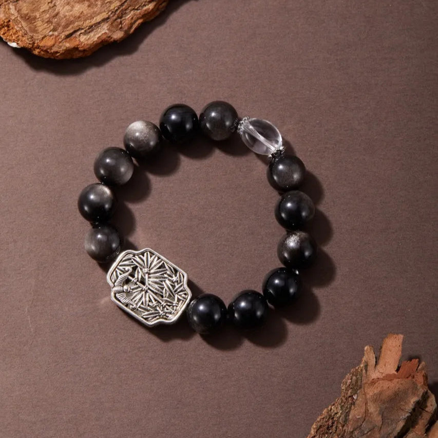 Lucky Charm Silver Obsidian Bracelet